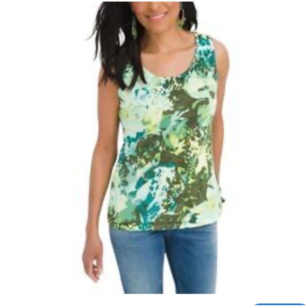 Chico's Animal Envy Print Tank Top Green Casual Blouse‎ Size 1 (M)